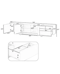 Rainsken Modern Rectangular Tv Stand for TVs Up to 80'', Entertainment Center with High Gloss Uv Surface and Storage for Living Room