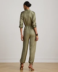 Lauren Ralph Petite Spread Collar Shantung Cargo Jumpsuit