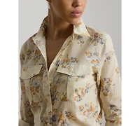 Lauren Ralph Petite Point Collar Classic Fit Floral Voile Shirt