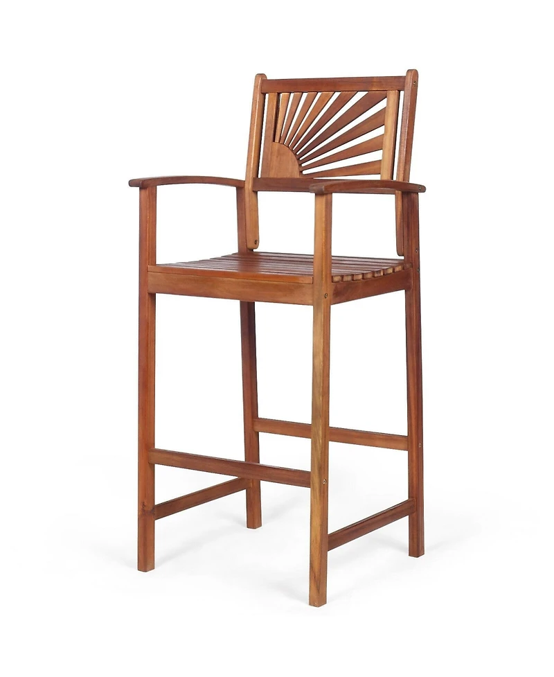 sumyeg 2-Piece Outdoor Acacia Wood Bar Chairs with Sunflower Back and Armrests