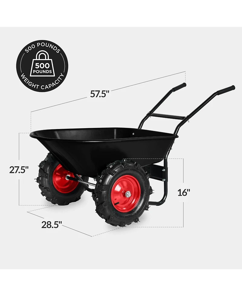 Best Choice Products Heavy Duty Dual-Wheel Wheelbarrow Garden Cart w/Built Stand, 500lb Capacity, Extra Large Wheels