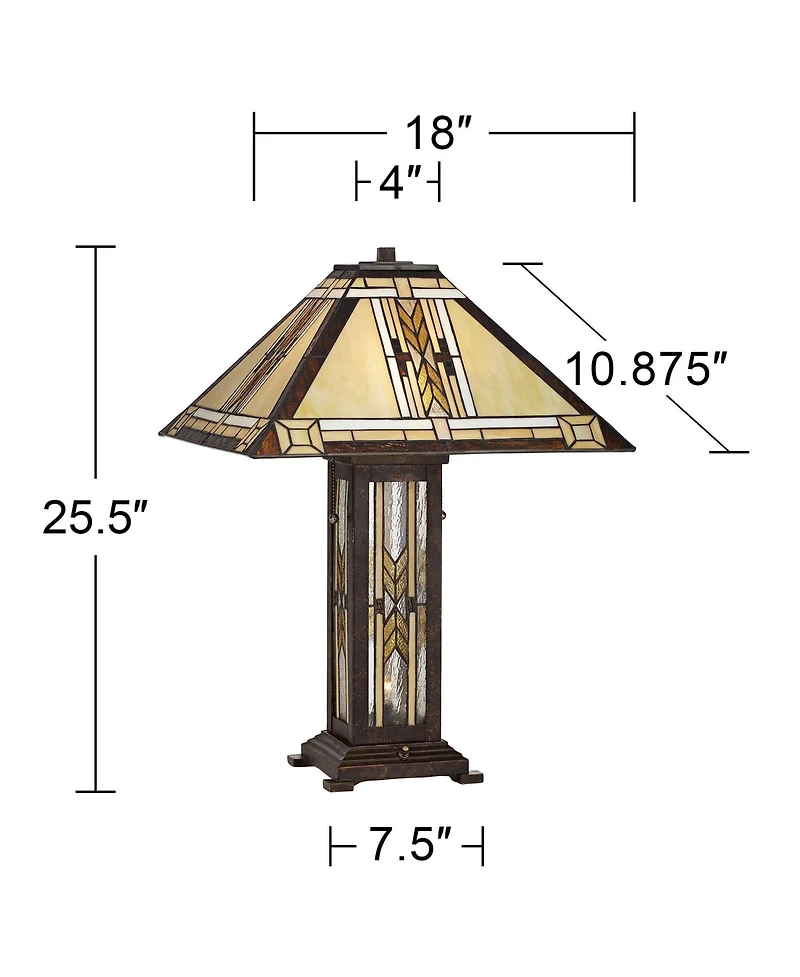 Franklin Iron Works Drake Mission Tiffany Style Table Lamp 25 1/2" High with Table Top Dimmer Nightlight