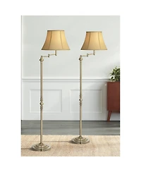 Regency Hill Montebello Traditional Tall Standing Floor Lamps Set of 2 Lights Swing Arm Metal Antique Brass Finish