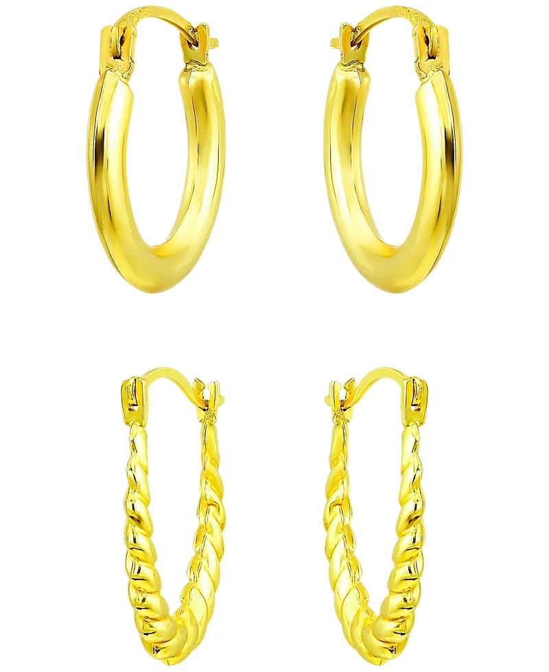 Macy's 2-Pc. Ribbed & Polished Hoop Earrings Set in 10k Yellow Gold