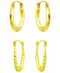 Macy's 2-Pc. Ribbed & Polished Hoop Earrings Set in 10k Yellow Gold