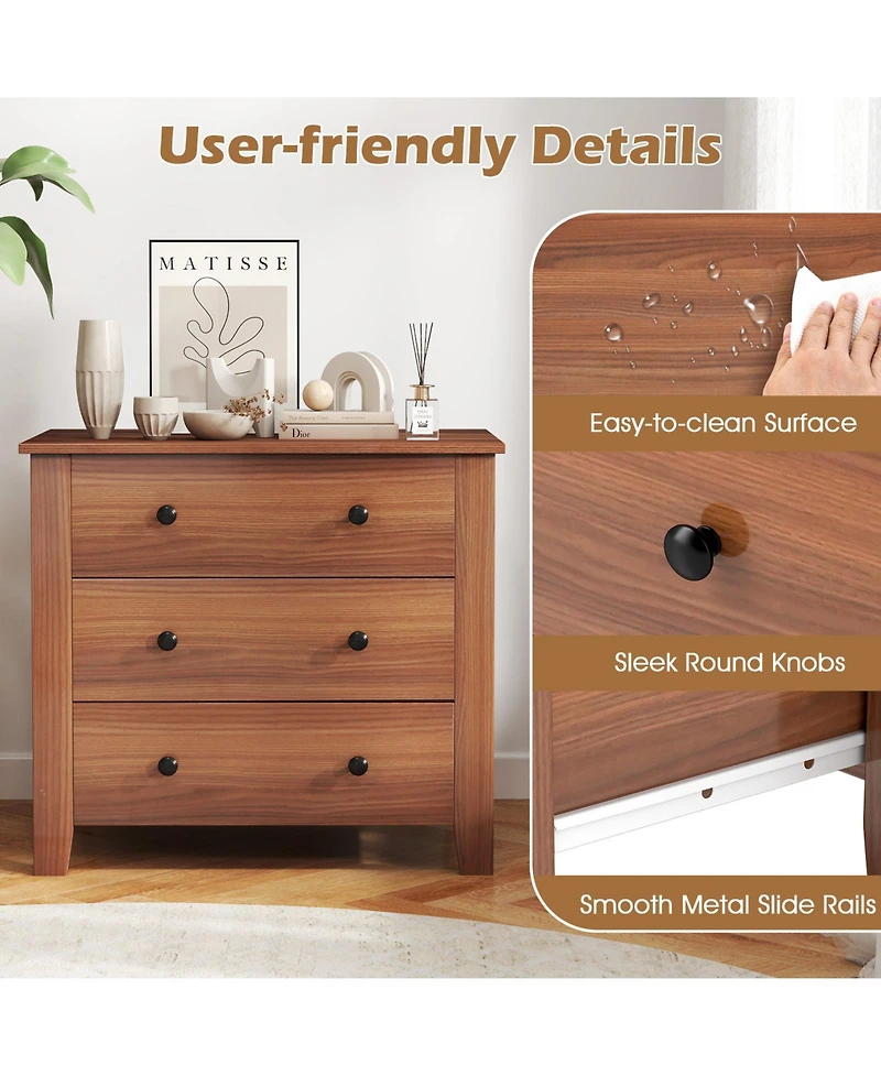 Slickblue 3 Drawer Bedside Dresser Chest for Bedroom Storage