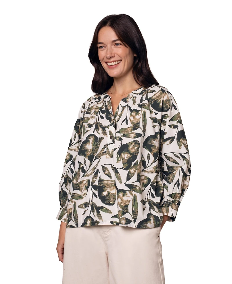 Celtic & Co. Women's Relaxed Cotton Printed V-Neck Blouse