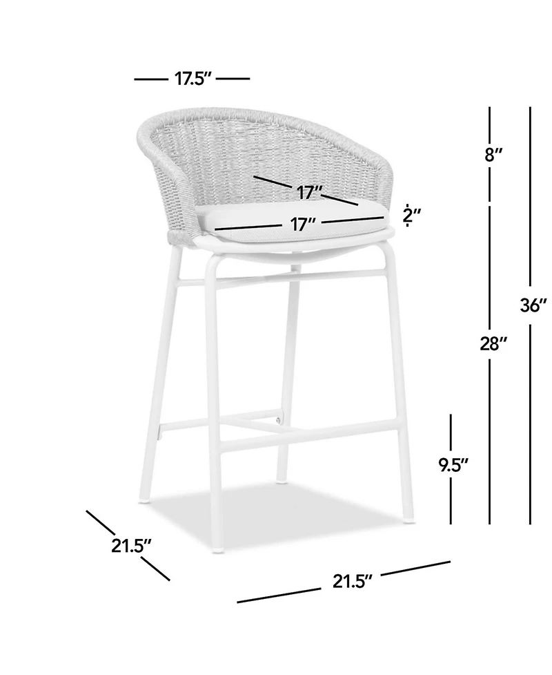 sumyeg Santorini 28" Wicker Back Outdoor Bar Stool with Cushion, Patio Bar Chair Set of 2