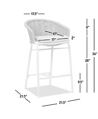 sumyeg Santorini 28" Wicker Back Outdoor Bar Stool with Cushion, Patio Bar Chair Set of 2