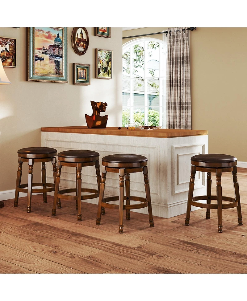 sumyeg Set of 2 Swivel Leather Padded Bar Stools