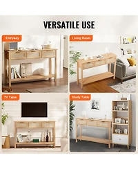 Sugift Rattan Console Table, 3 Storage Drawers, for Entryway, Living Room