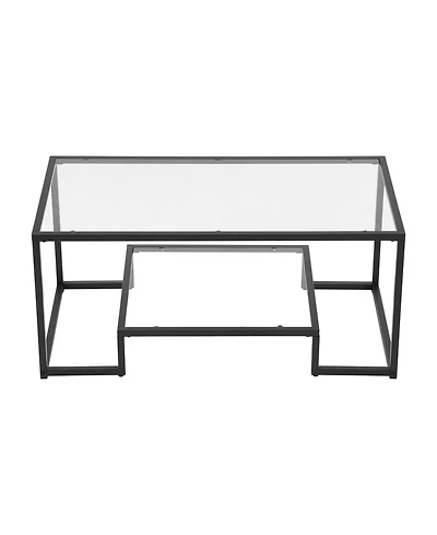 Sugift Coffee Table, Tempered Glass Center Table, 2-Tier with Open Storage for Living Room