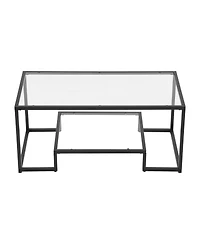 Sugift Coffee Table, Tempered Glass Center Table, 2-Tier with Open Storage for Living Room