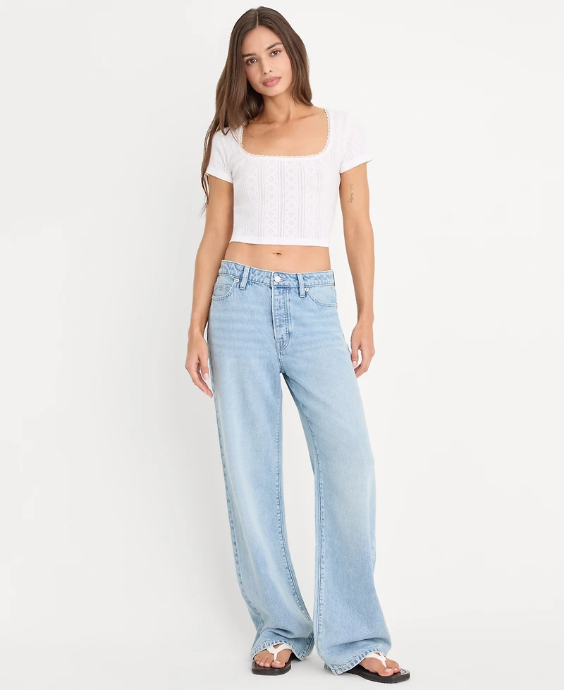 Good American Women's Pointelle Square Neck Crop Top