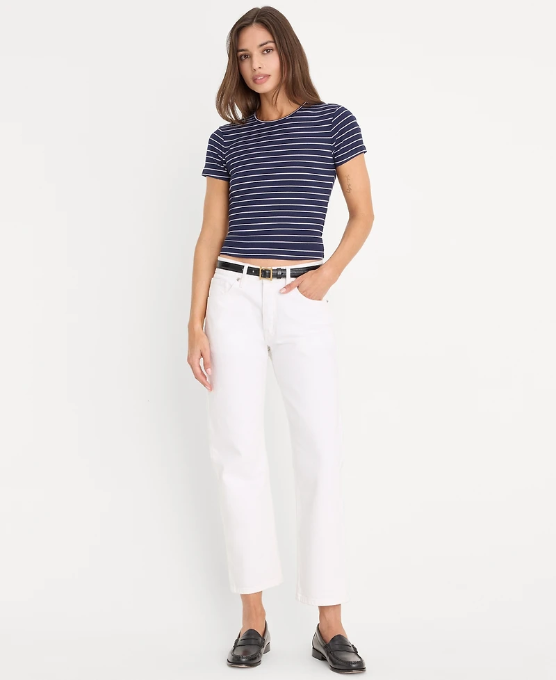 Good American Women's Striped Short-Sleeve Crop T-Shirt