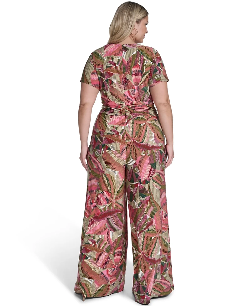 Vince Camuto Plus Short-Sleeve Front Wide-Leg Jumpsuit