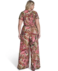 Vince Camuto Plus Short-Sleeve Front Wide-Leg Jumpsuit