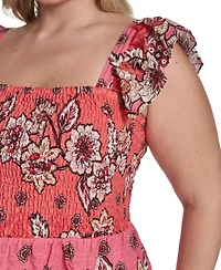 Vince Camuto Plus Flutter Short-Sleeve Square Neck Midi Dress