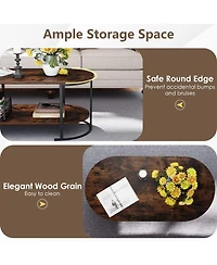 Sugift Oval Two Tier Coffee Table with Open Storage Shelf
