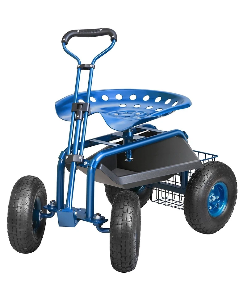 Sugift Rolling Garden Workseat with 360-Degree Swivel Seat and Adjustable Handle for Yard Use