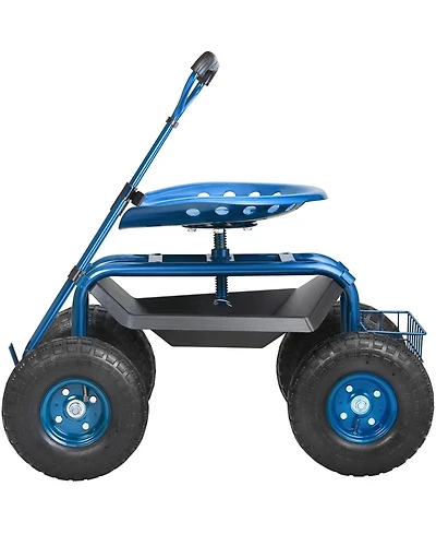 Sugift Rolling Garden Workseat with 360-Degree Swivel Seat and Adjustable Handle for Yard Use