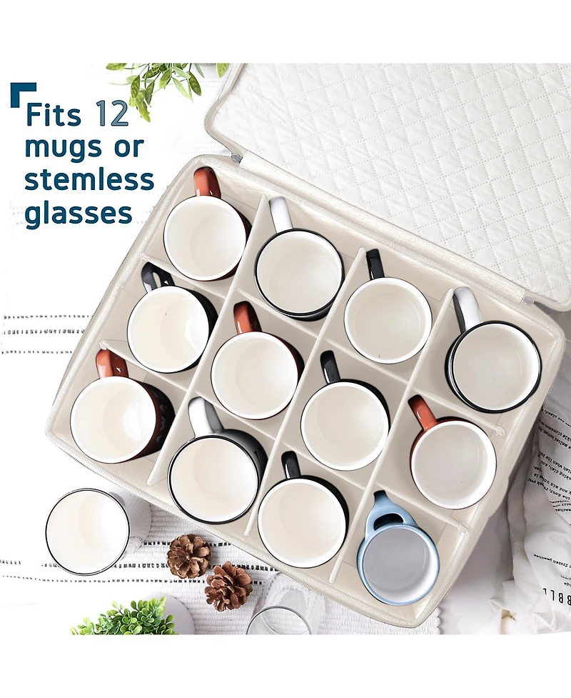 StorageBud Coffee Mug Storage, Quilted and Stackable Coffee Cup Storage Organizer for Service of 12, Mug Storage Box with Dividers