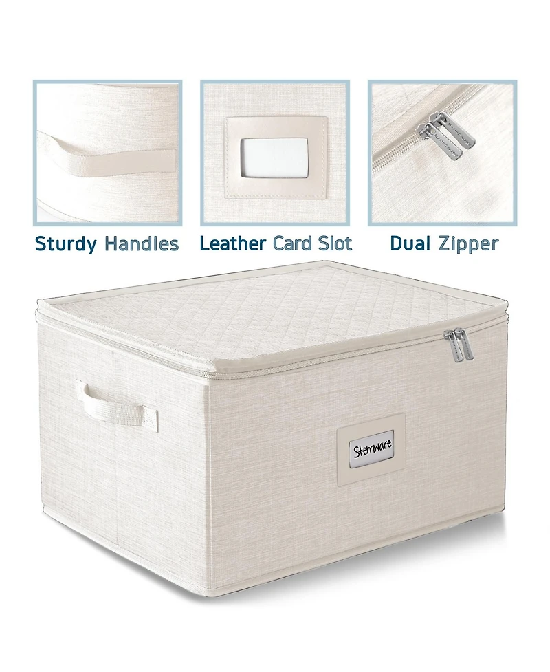 StorageBud Wine Glass Storage Box with Dividers, Quilted Stackable Stemware Case, Hard Shell China Container for 12 Glasses, Moving & Organization