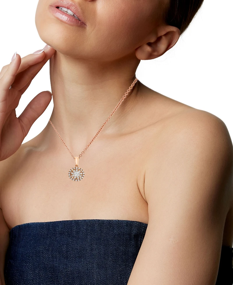 Diamond Halo Adjustable Pendant Necklace (1/2 ct. t.w.) in 14k Rose Gold