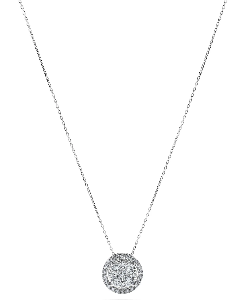 Diamond Halo Cluster 18" Pendant Necklace (1/2 ct. t.w.) in 14k White Gold