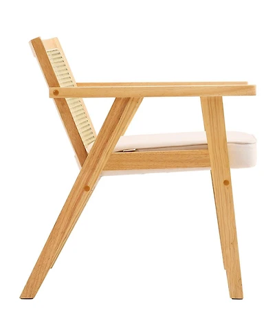 Sugift Mid Century Modern Rattan Chair, Velvet Upholstered Accent Chair for Living Room