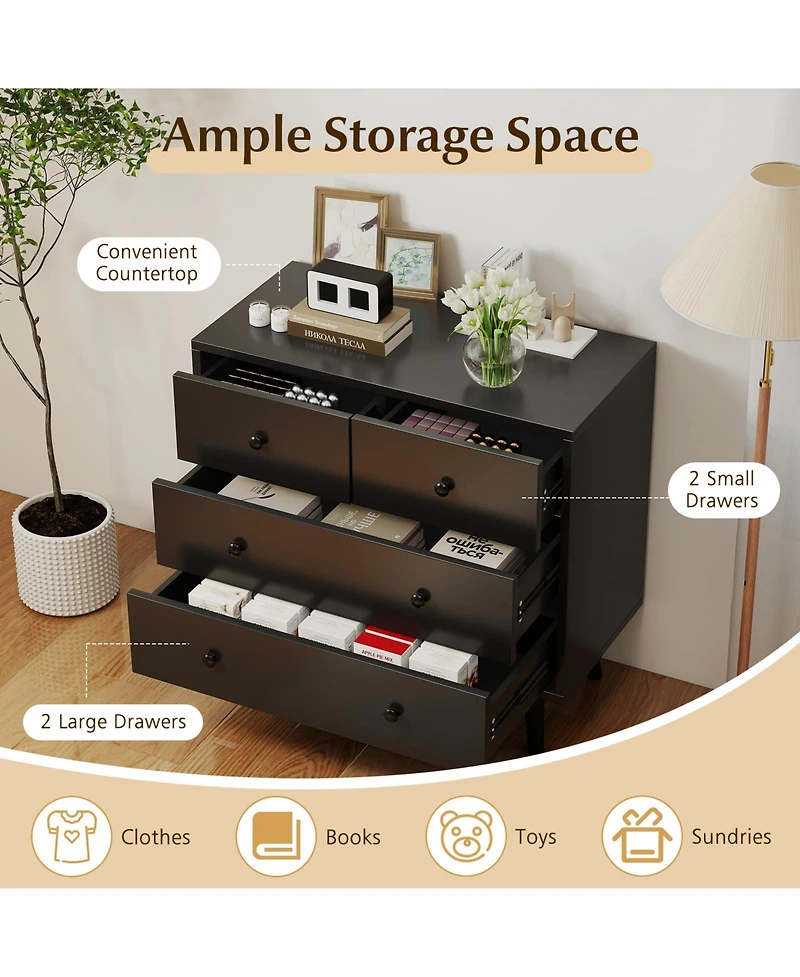 Slickblue 4 Drawer Wooden Dresser Wide Storage Cabinet for Bedroom