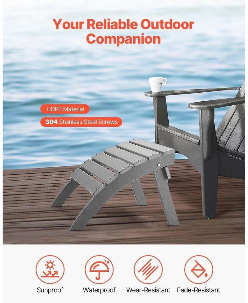 Sugift Adirondack Ottoman 21.5L x 18.9W in Hdpe Plastic Weather-Resistant Foldable