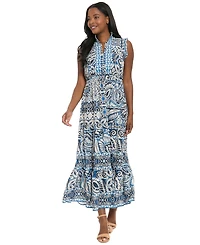 London Times Women's Collared Tiered Maxi Dress