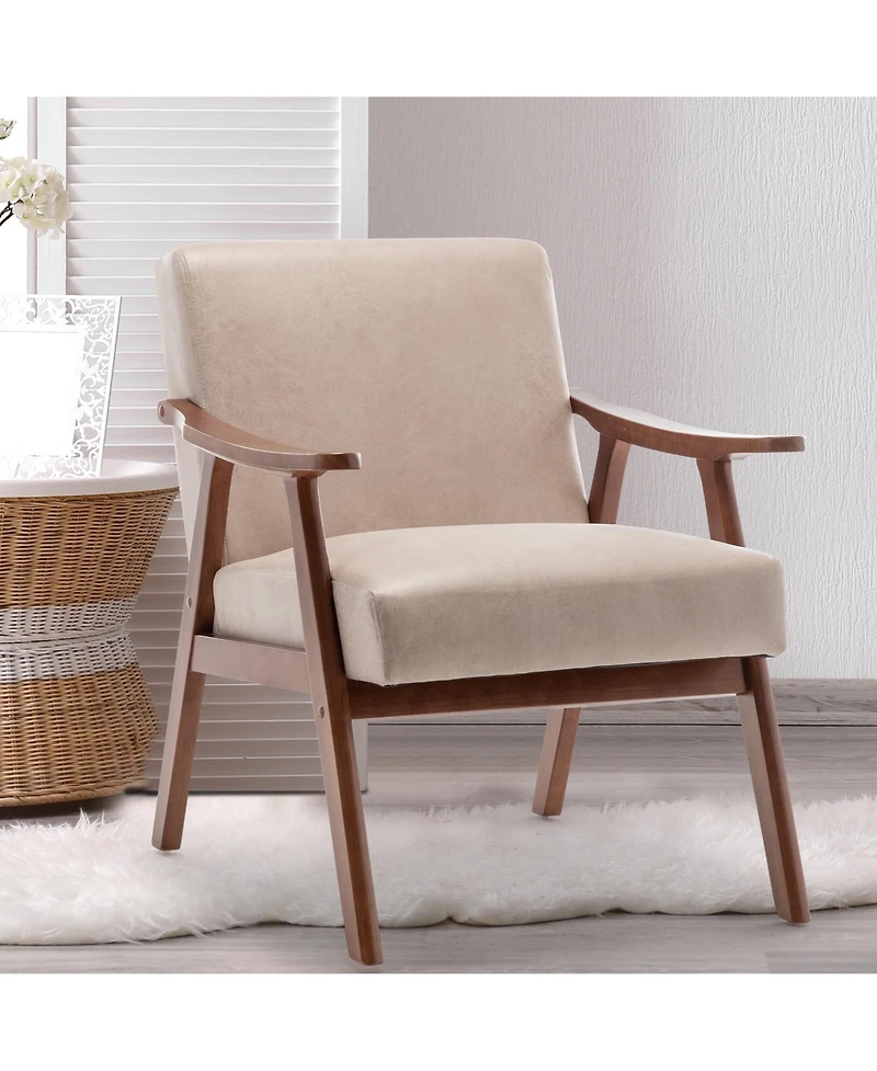 Clihome Modern Accent Chair, Living Room Chair with Solid Wood Frame, Lounge Wingback