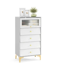 Slickblue Modern 4 Drawer Cabinet with Fluted Glass Flip-Up Door