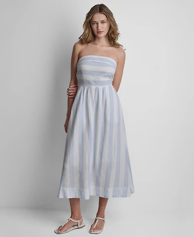 Dkny Jeans Women's Striped Strapless Midi Dress
