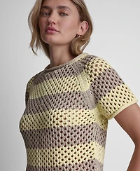 Dkny Jeans Women's Stripe Pointelle Cropped Pull-On Sweater