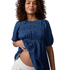 Ingrid + Isabel Maternity & Short Sleeve Chambray Smocked Top