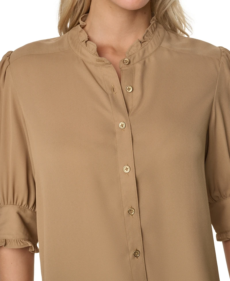 Tommy Hilfiger Women's Puff Sleeve Ruffle Collared Shirt