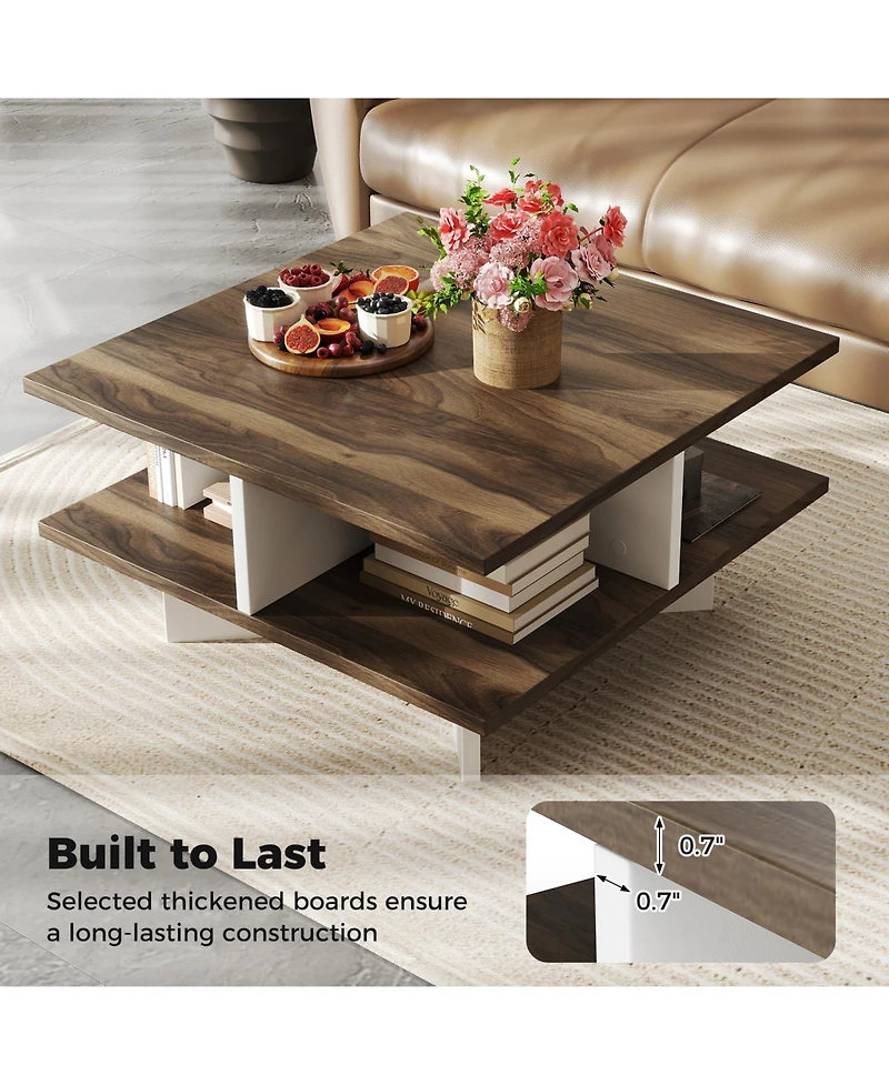 Slickblue Square Coffee Table 2 Tier 4 Storage Compartments