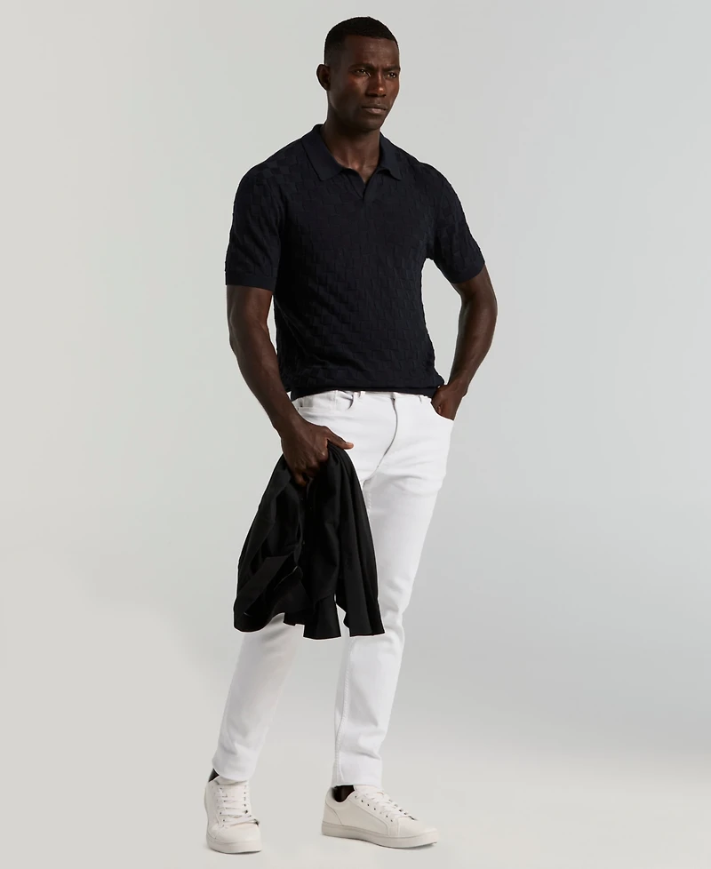 Perry Ellis Men's Checker Texture Open Polo Sweater