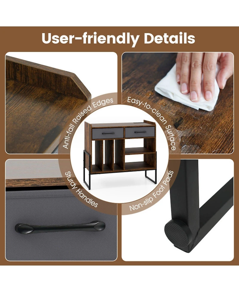 Gouun Mid Century Modern Record Player Stand with Charging Station