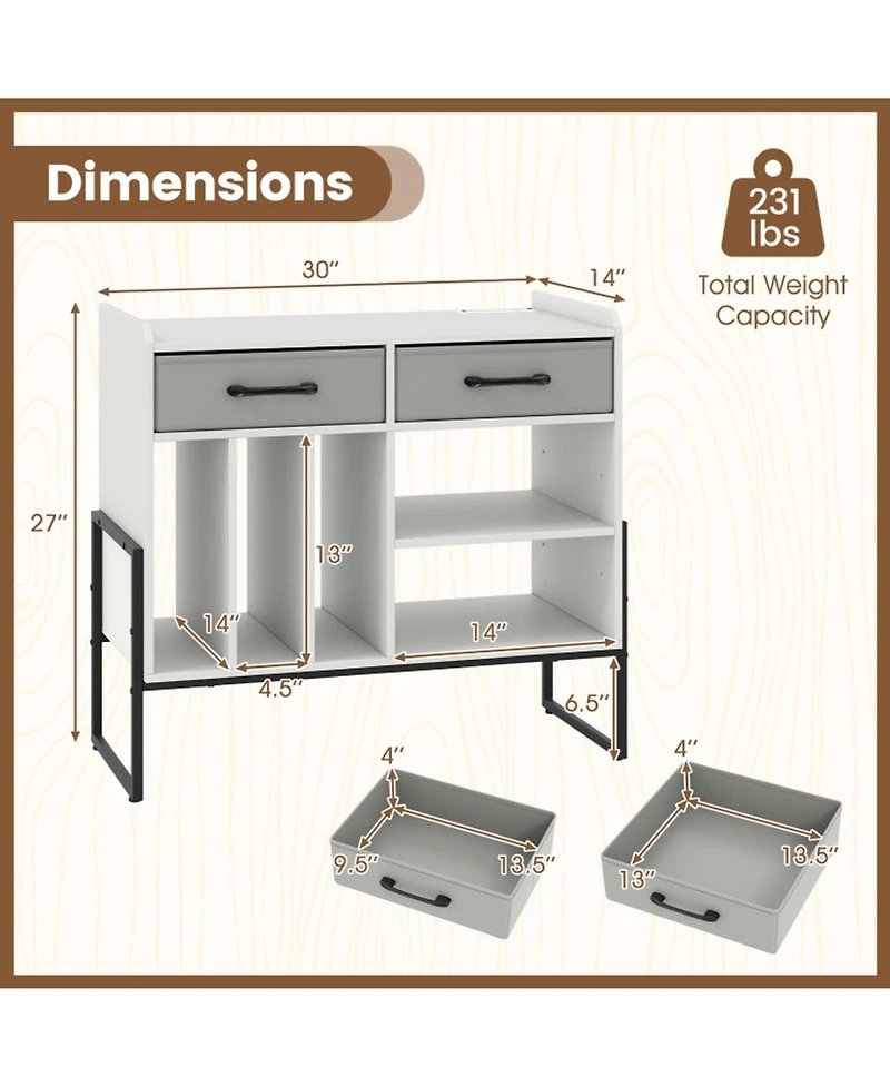 Gouun Vinyl Storage Cabinet with Charging Station and Adjustable Shelf