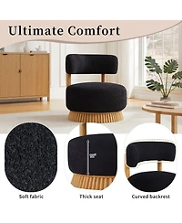 Maison Boucle Accent Chair Wide Armless Lounge with Wood Base 1PC