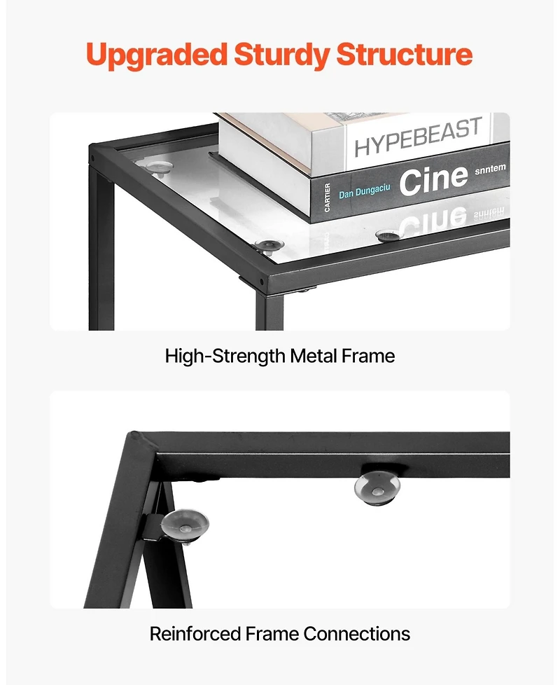 Sugift 3-Tier Glass Console Table, Modern Sofa Side Table with Iron Legs