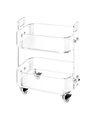 Sugift Acrylic Table with Wheels, 2-Tiers Mobile Rolling Cart, Modern Storage Desk