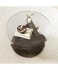 Sugift Round Glass Coffee Table with Tempered Glass Top
