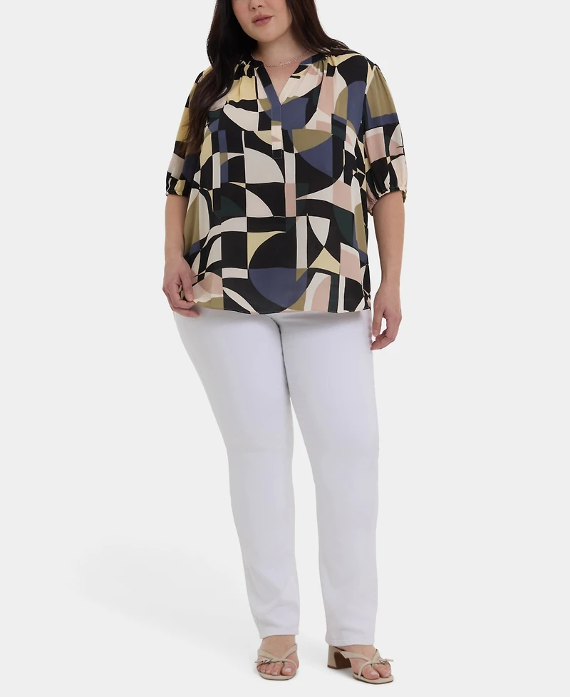 Nydj Plus Short-Puff-Sleeved Popover Top
