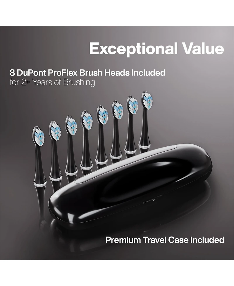 AquaSonic Elite Rechargeable Electric Toothbrush Set - Ada Accepted, 5 Modes, Travel Case, 8 Brush Heads