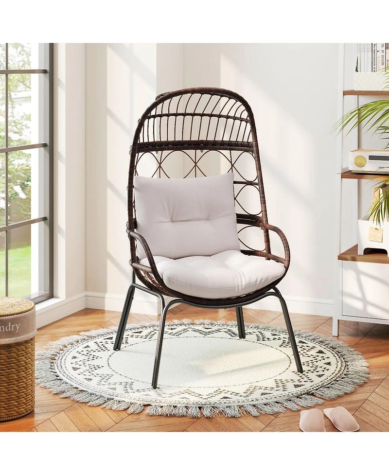 Sugift Patio Wicker Egg Chair with Rattan Frame and Seat Cushions